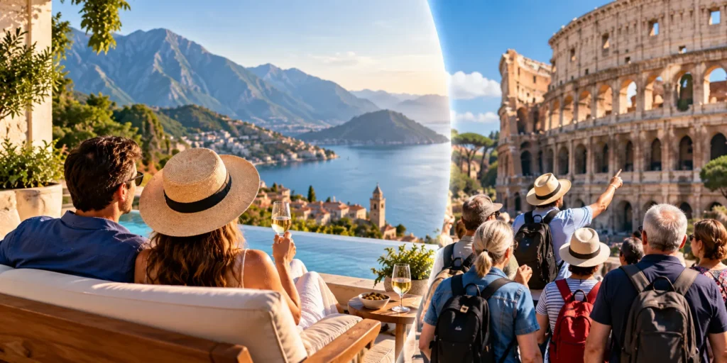 Premium private tour for a couple compared with a traditional group tour experience