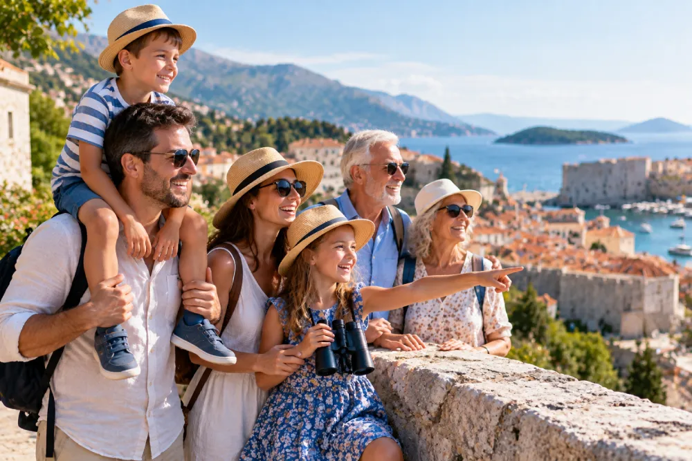Multi-generational family enjoying a premium private tour at a coastal destination